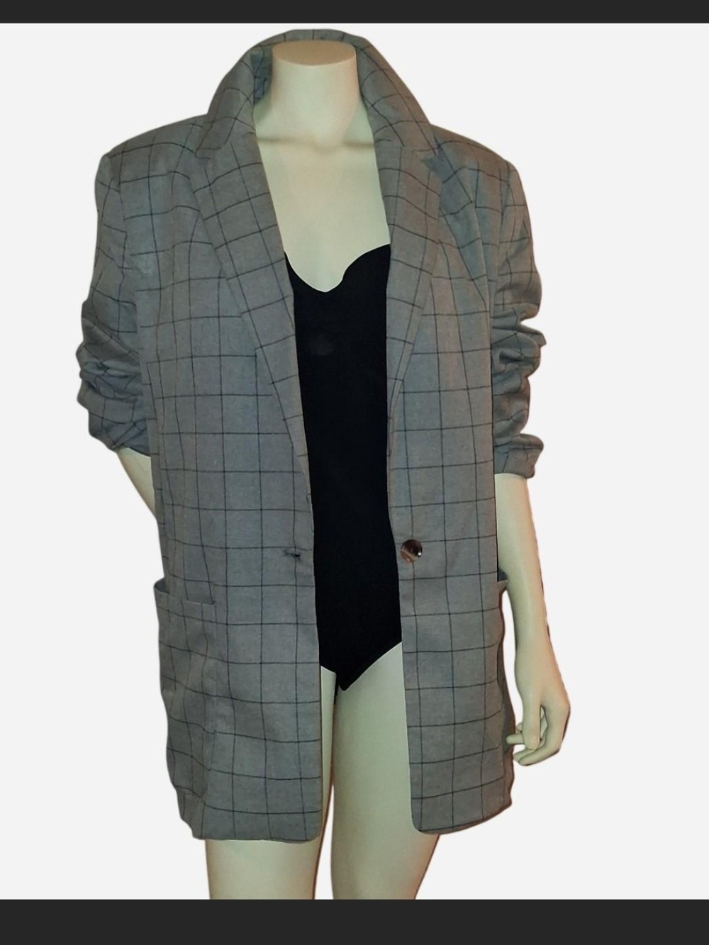 Gray Windowpane Women's Blazer - Classic Single-Breasted Jacket